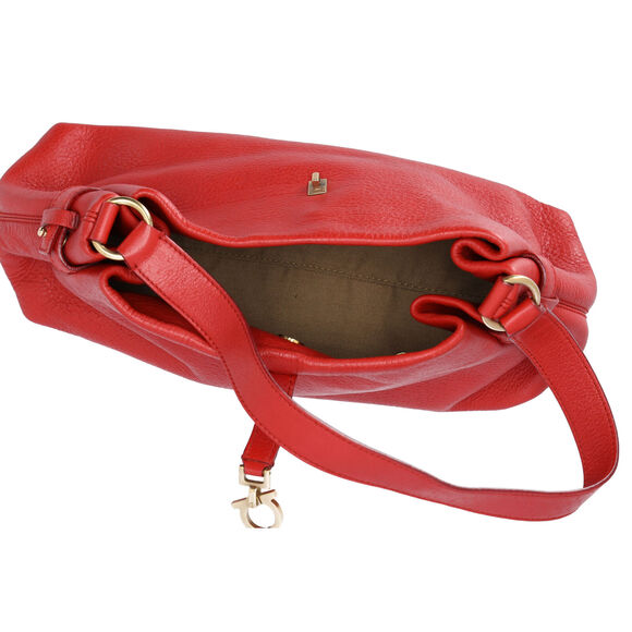 Salvatore Ferragamo Gancini One Shoulder Strap Hobo Pebbled Leather Red - Picture 5 of 8